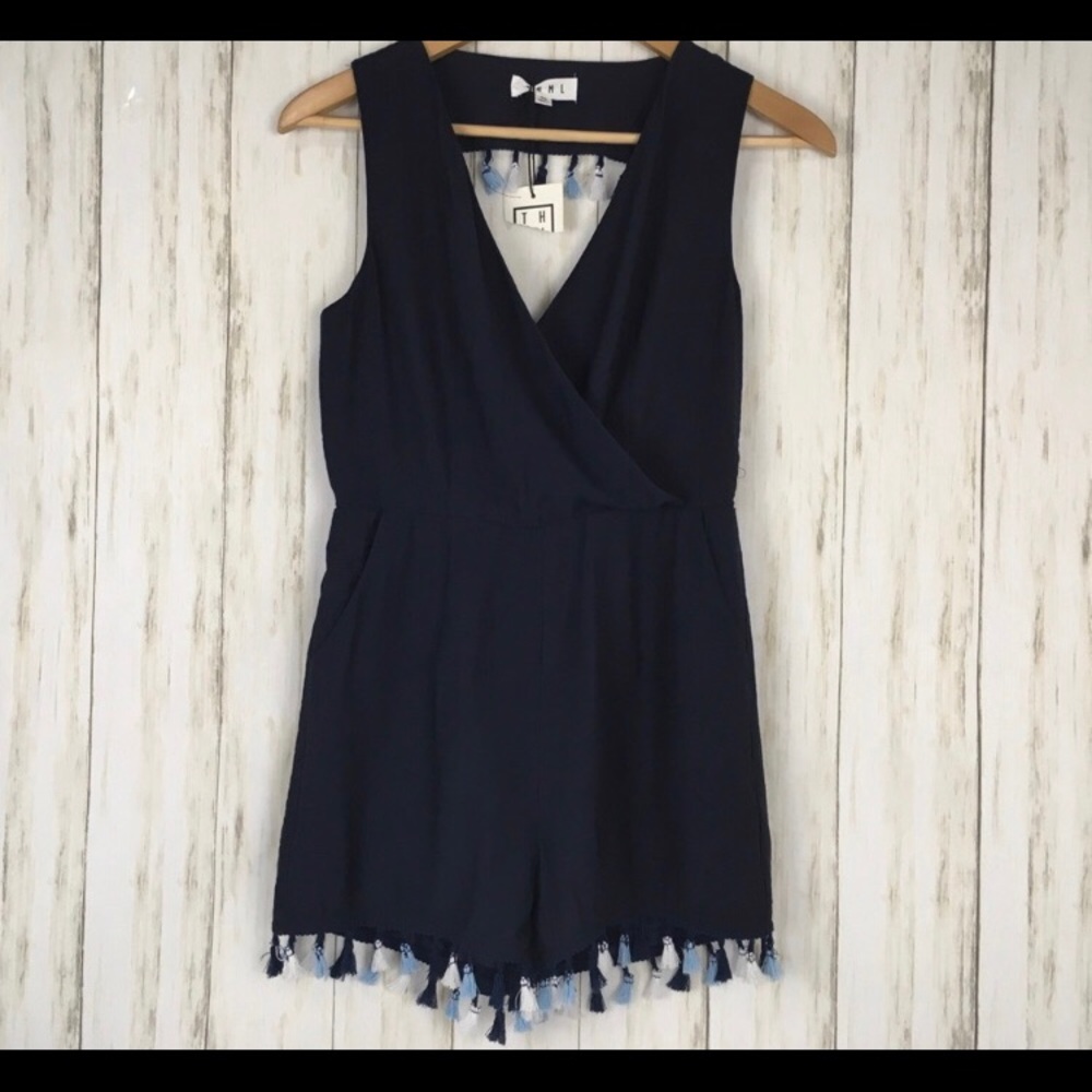 Navy Tassel Wrap Romper